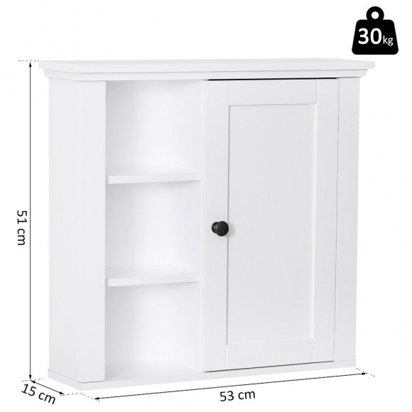 Armoire Haute Murale De Salle De Bain Ou Wc Placard 1 Porte 3 Niches Dim. 53l X 15l X 51h Cm Mdf Panneaux Particules Blanc