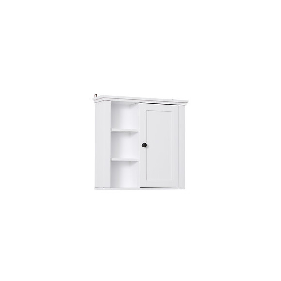 Armoire Haute Murale De Salle De Bain Ou Wc Placard 1 Porte 3 Niches Dim. 53l X 15l X 51h Cm Mdf Panneaux Particules Blanc