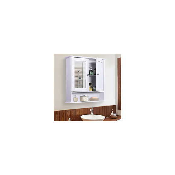 Armoire Murale Étagère Salle De Bain 56l X 13l X 58h Cm Double Porte Miroir Étagère Réglable Mdf Blanc