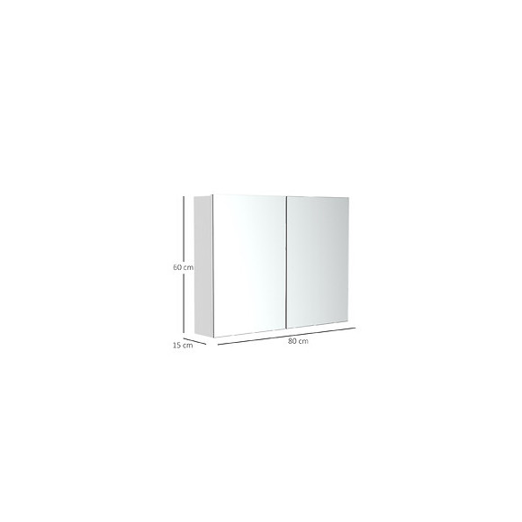 Armoire Miroir De Salle De Bain Armoire Murale Double Portes Et Étagères Dim. 80l X 15l X 60h Cm Mdf Blanc