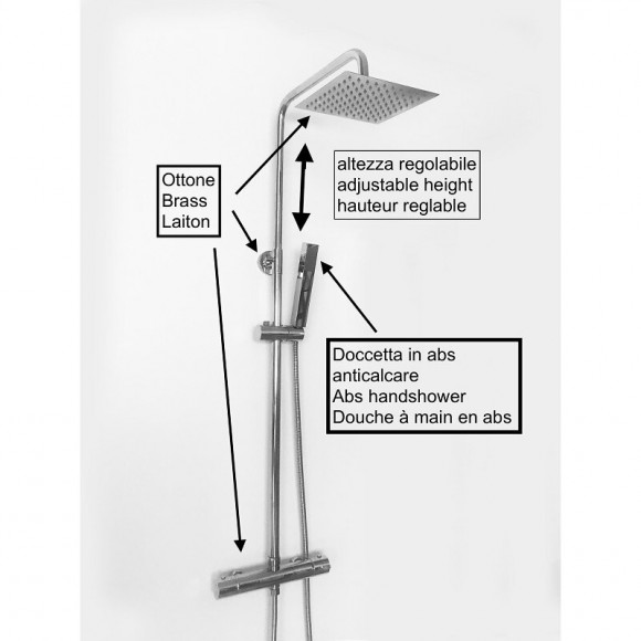 Colonne De Douche Réglable Carrée Chromée Complet