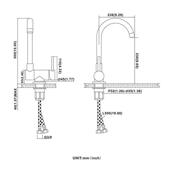 Mitigeur De Cuisine Pliable Sous La Fenêtre En Acier Inoxydable