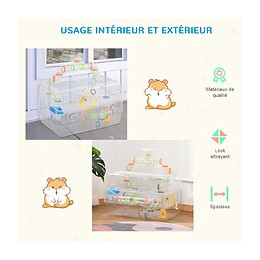 Cage Pour Hamster Souris Rongeur 3 Étages Avec Tunnels Mangeoire Abreuvoir Roue Maison Échelles Toit Ouvrant Ps Métal Blanc 