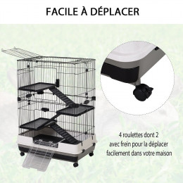 Cage Pour Cochons D'inde Chinchilla Rongeur Sur Roulettes - 3 Étages, Rampes, 2 Portes + Trappe, Plateau Excrément Amovible -