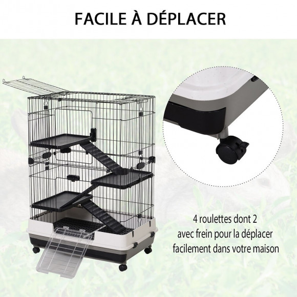 Cage Pour Cochons D'inde Chinchilla Rongeur Sur Roulettes - 3 Étages, Rampes, 2 Portes + Trappe, Plateau Excrément Amovible -