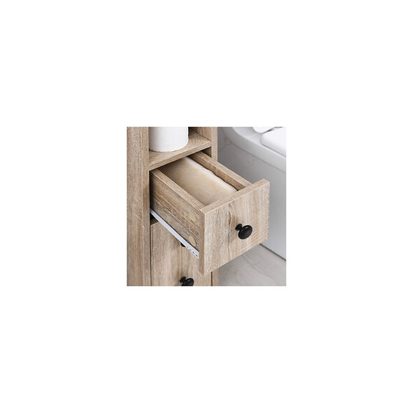 Support Papier Toilette - Porte-papier Toilette - Armoire Pour Papier Toilette - 3 Niveaux + Sortie Papier Panneaux Aspect Chê