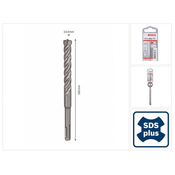 Bosch Sds-plus 7x Foret En Carbure 14x100x165mm, Certifié Pgm ( 2608576158 )