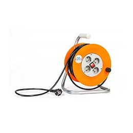 Power Tool - Enrouleur De Câble Électrique Jardin - 30m - 4 Prises De Terre - Orange