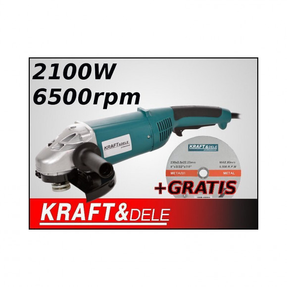 Dcraft - Meuleuse D'angle - Puissance 2100w - Diamètre Disque 230mm - Rotations 6500rpm - Poignée Réglable - Bleu