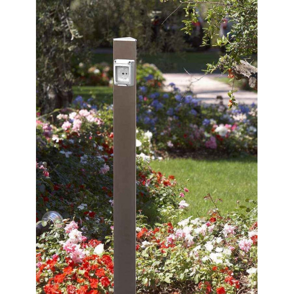 Colonne Electropoint Verte Kaki - 120 Cm - Aluminim - Prise Unique - Ip 55