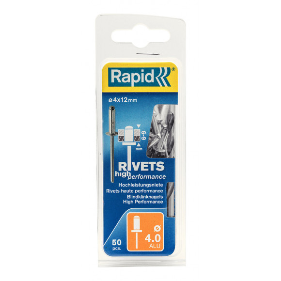 Lot De 50 Rivets Aluminium Diam.4 X H.12 Mm Rapid
