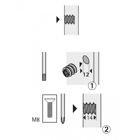 Lot De 8 Manchons À Visser Acier Brut Hettich, L.14 Mm