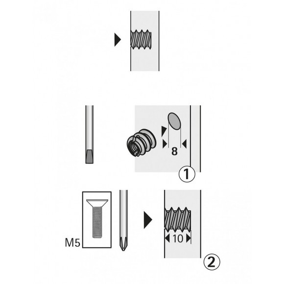 Lot De 8 Manchons À Visser Acier Brut Hettich, L.10 Mm