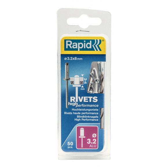 Lot De 50 Rivets Aluminium Diam.3.2 X H.8 Mm Rapid