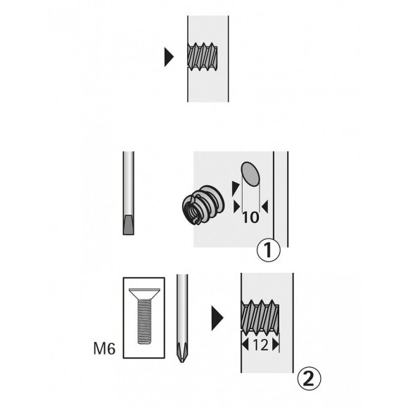 Lot De 8 Manchons À Visser Acier Brut Hettich, L.12 Mm