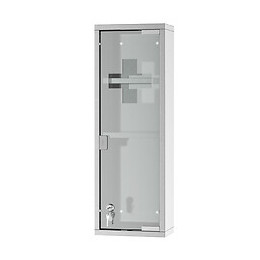 Armoire À Pharmacie 2 Étagères 3 Niveaux 20l X 12l X 58h Cm Porte Verre Trempé Symbole Croix Acier Inox.