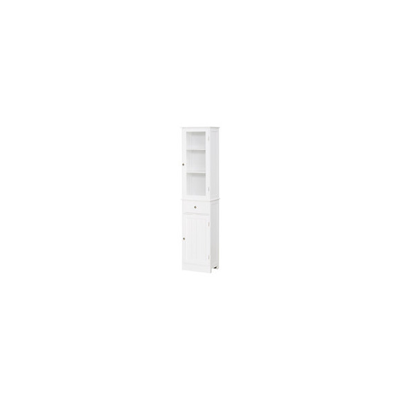 Meuble Colonne De Salle De Bain Placard Porte Acrylique 2 Étagères Placard Porte 1 Étagère Tiroir Mdf Blanc