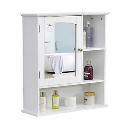 Armoire Murale Salle De Bain Armoire À Glace Placard De Rangement Toilettes 1 Porte Niche + Étagères Latérales Mdf Blanc