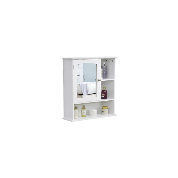 Armoire Murale Salle De Bain Armoire À Glace Placard De Rangement Toilettes 1 Porte Niche + Étagères Latérales Mdf Blanc
