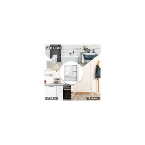 Armoire Murale Salle De Bain Armoire À Glace Placard De Rangement Toilettes 1 Porte Niche + Étagères Latérales Mdf Blanc