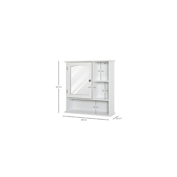 Armoire Murale Salle De Bain Armoire À Glace Placard De Rangement Toilettes 1 Porte Niche + Étagères Latérales Mdf Blanc