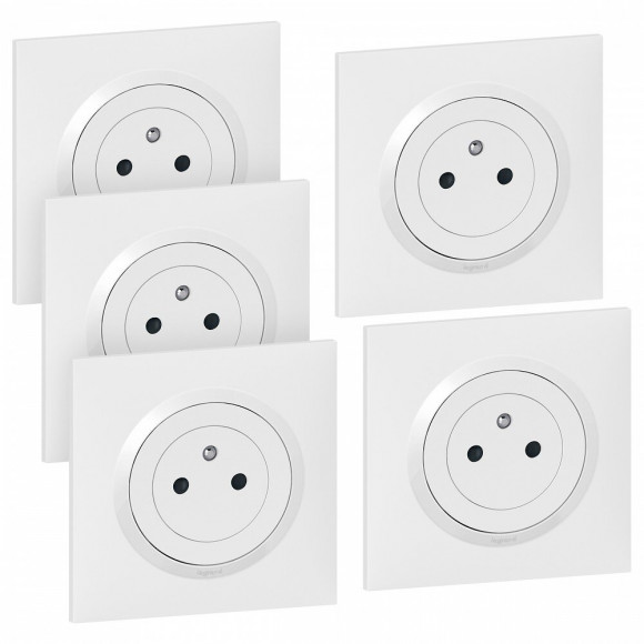 Lot De 5 Prises Avec Terre Complet Dooxie, Legrand, Blanc