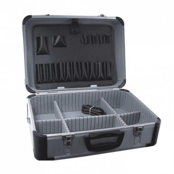 Dtools - Mallette À Outils En Aluminium - 455x330x170mm - Valise À Outils - Avec Poches + Cloisons +bandoulière - Gris