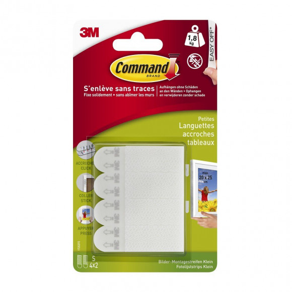 Lot De 8 Languettes Adhésives Tableaux Déco Command, Blanc