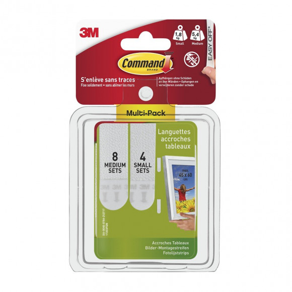 Multi-pack Languettes De Fixation Tableaux Command - 8s + 16m, Blanc