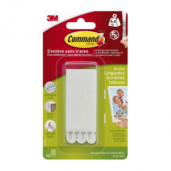 Lot De 8 Languettes Adhésives Cadres Fins Déco Command, Blanc