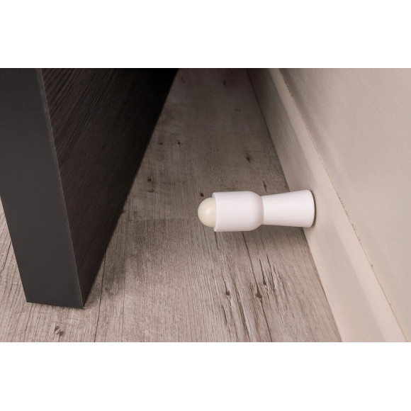 Butée De Porte Murale Alpertec Bois Peint Blanche Diam.2.6 Cm X L.8 Cm X H.0 Cm