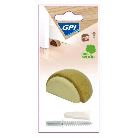 Butée De Porte Gpi Bois Teinté Beige Diam.4.7 Cm X L.3.6 Cm X H.2.3 Cm