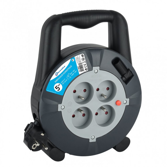 Enrouleur De Câble Électrique Ménager Avec Terre L. 5 M Ho5vvf 3g1.5