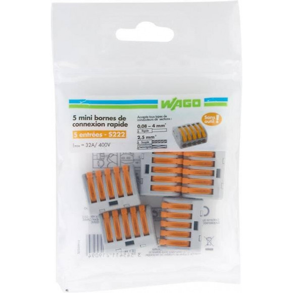 Lot De 5 Bornes Automatiques À Levier, 2,5 Mm² Pour Rigide Et Souple Wago