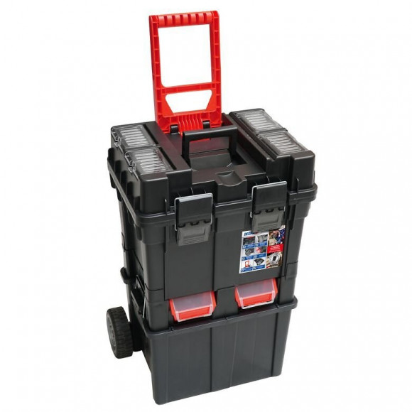 Dtools - Boîte À Outils Sur Roulettes - 495x360x710mm - 4 Bacs - Chariot À Outils - Noir