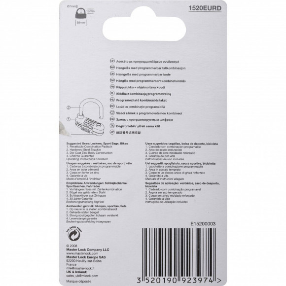 Cadenas À Combinaison Master Lock Zinc, L.59 Mm