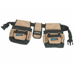 Dtools - Ceinture Porte-outils - 16 Poches - Sangle Réglable - 2 Compartiments - Marron