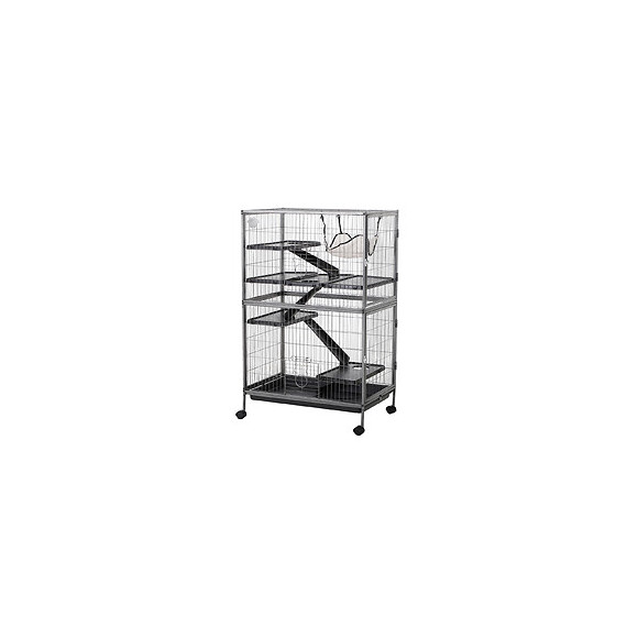 Cage Pour Rongeurs Multifonction 4 Plateformes 3 Rampes 4 Portes Dim. 80l X 52l X 128h Cm Métal Gris Argenté Noir