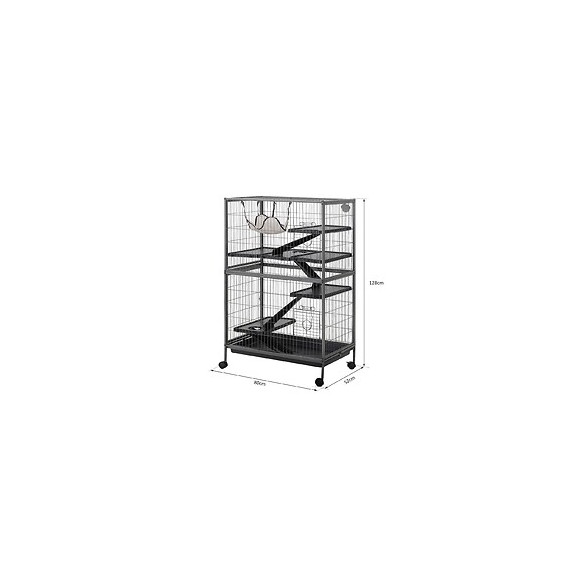 Cage Pour Rongeurs Multifonction 4 Plateformes 3 Rampes 4 Portes Dim. 80l X 52l X 128h Cm Métal Gris Argenté Noir