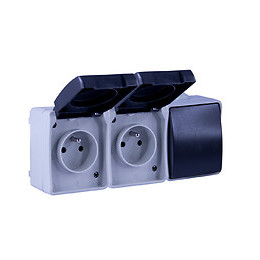 Lot De 1 Va Et Vient + 1 Prises 2p+t En Saillie Aquatop Ip54 - Gris Et Blanc