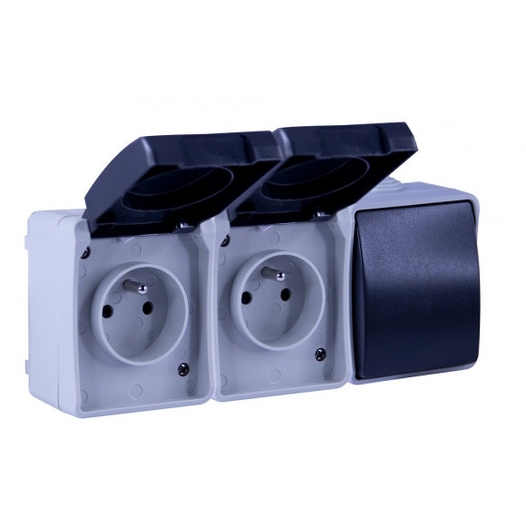 Lot De 1 Va Et Vient + 1 Prises 2p+t En Saillie Aquatop Ip54 - Gris Et Blanc