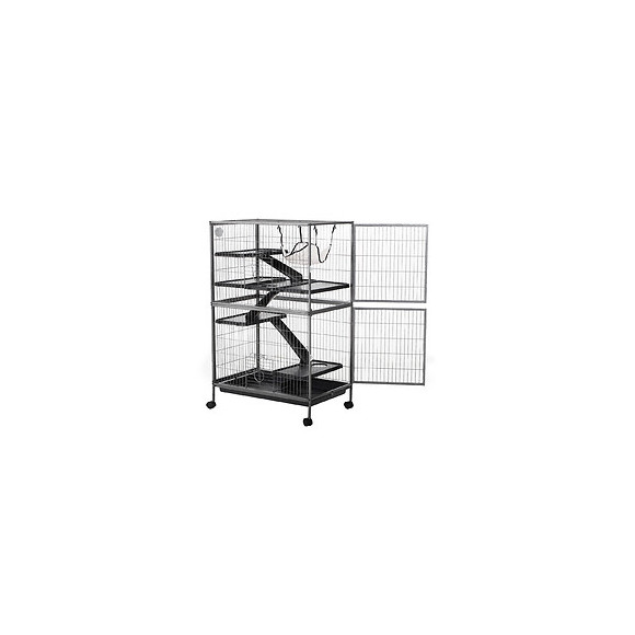 Cage Pour Rongeurs Multifonction 4 Plateformes 3 Rampes 4 Portes Dim. 80l X 52l X 128h Cm Métal Gris Argenté Noir