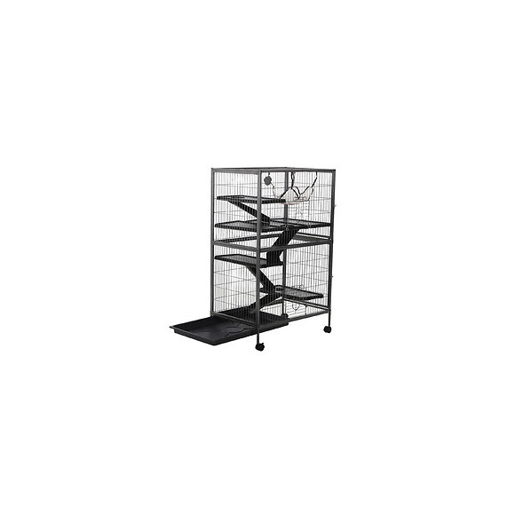 Cage Pour Rongeurs Multifonction 4 Plateformes 3 Rampes 4 Portes Dim. 80l X 52l X 128h Cm Métal Gris Argenté Noir