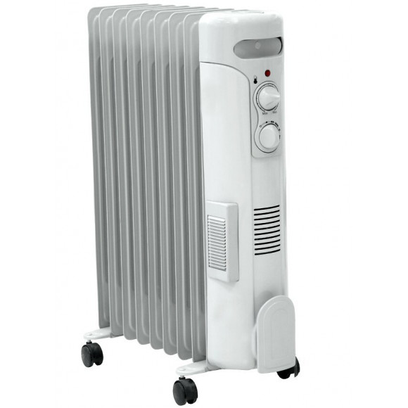 Dtools - Radiateur À Bain D'huile - Puissance De Chauffage 2500w - Tension 230v/50 Hz - Thermostat - 9 Ailettes - Blanc