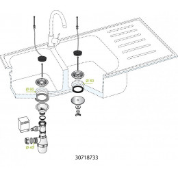 Vidage Évier, 2 Bacs, Communiquant, Diam.60 Mm