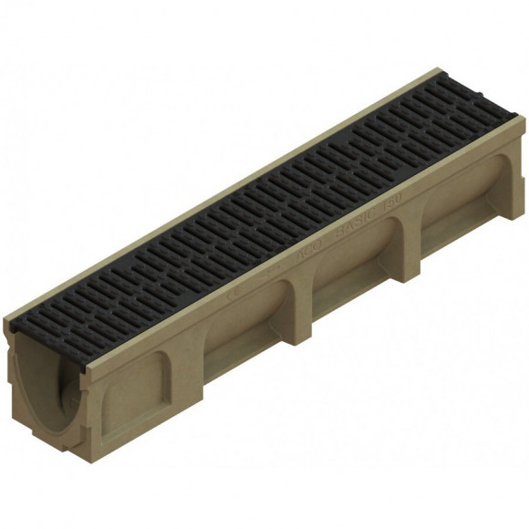 Caniveau Basicdrain - Hauteur 170 Mm  - Aco - Grille Passerelle Fonte / Fente 10mm / Largeur 150 Mm / C250