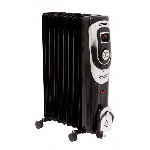 Dtools - Radiateur À Bain D'huile - Puissance De Chauffage 2000w - Affichage Lcd - Thermostat - 9 Ailettes - Marron