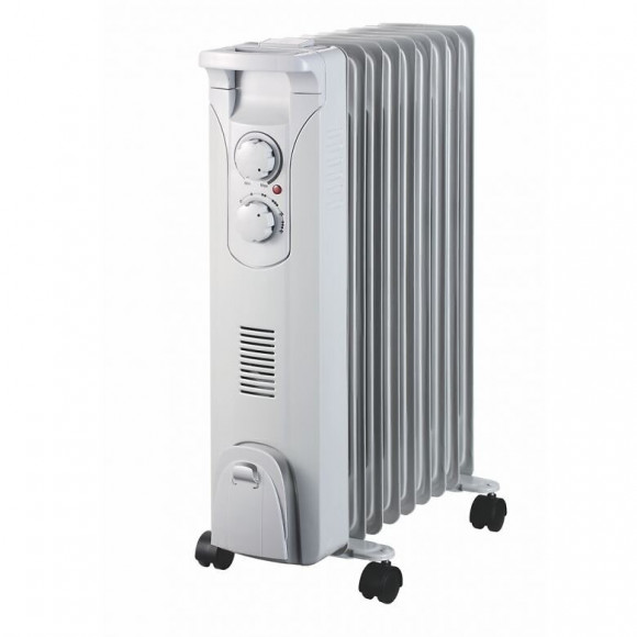 Dtools - Radiateur À Bain D'huile - Chauffage D'appoint - Puissance 1500w - Thermostat + 3 Niveaux De Chauffage - Blanc