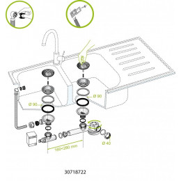 Vidage Complet Évier, 2 Bacs, Diam.90 Mm