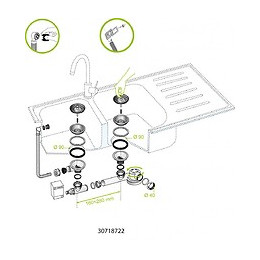 Vidage Complet Évier, 2 Bacs, Diam.90 Mm